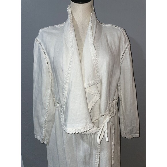 Zara Woman White Linen Duster Trench Coat size XS Oversized Lagenlook Minimalist - Picture 2 of 11